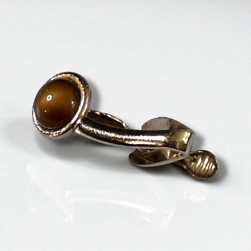 Vintage Silver Tone Amber Glass Tie Clip Mens Classic MCM